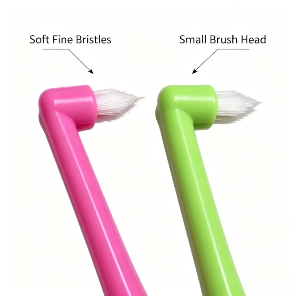 Four pointed single bundle small brushes with fine soft bristles for daily cleaning of gaps between teeth. Color random