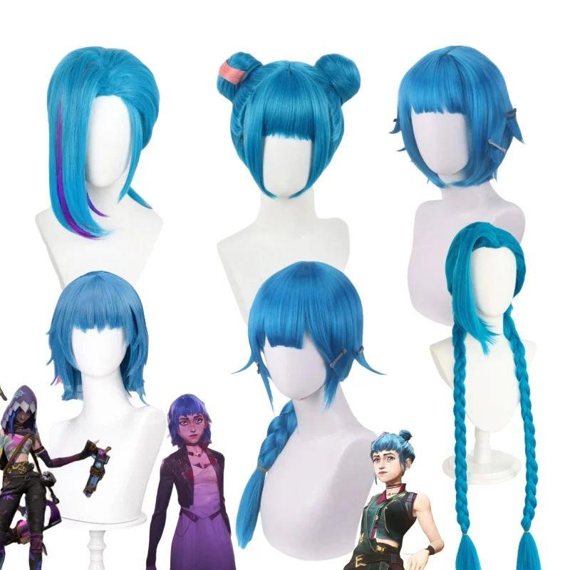 

Jinx Wig Cosplay Anime Arcane Cosplay WakuWaku Women Heat Resistant lol Jinx Cosplay Tattoo Finger Cots Free Cap Christmas LOL