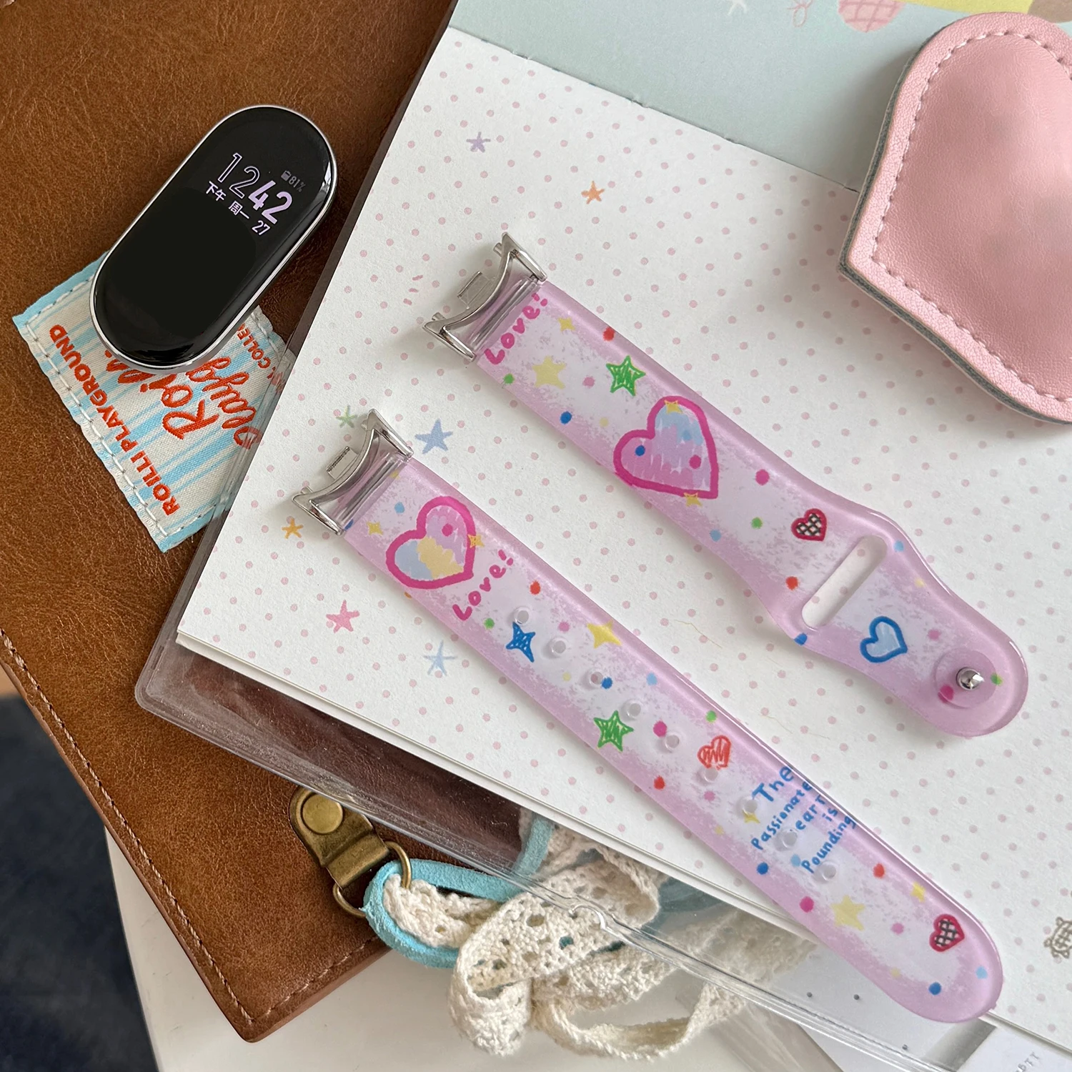 Love pattern TPU material strap for Xiaomi Band 8 9 10 Pro girls strap for Redmi Watch 4 5 6 universal 18/20/22mm
