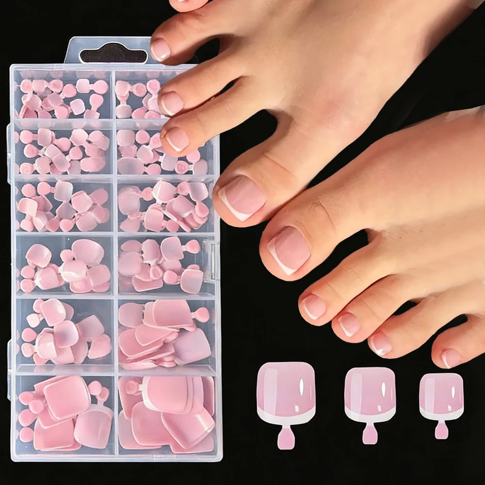

120Pcs White French Short Square Press On Toenails Glossy Nude Pink False Toe Nails Full Cover Acrylic Women Fake Toe Nail Tips#