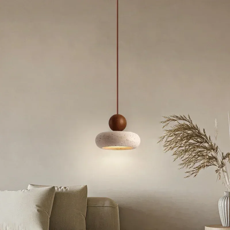 

SANDYHA Modern Oval Stone Pendant Light Solid Wood Fixture for Bedroom Bedside Dining Table Living Room Home Decor Lighting