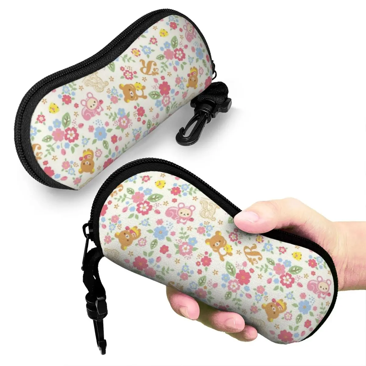 

Cute Rilakkuma Flower Pattern Shell Glasses Case Protective Sunglasses Box Women Men Soft Eyeglasses Bag Pouch