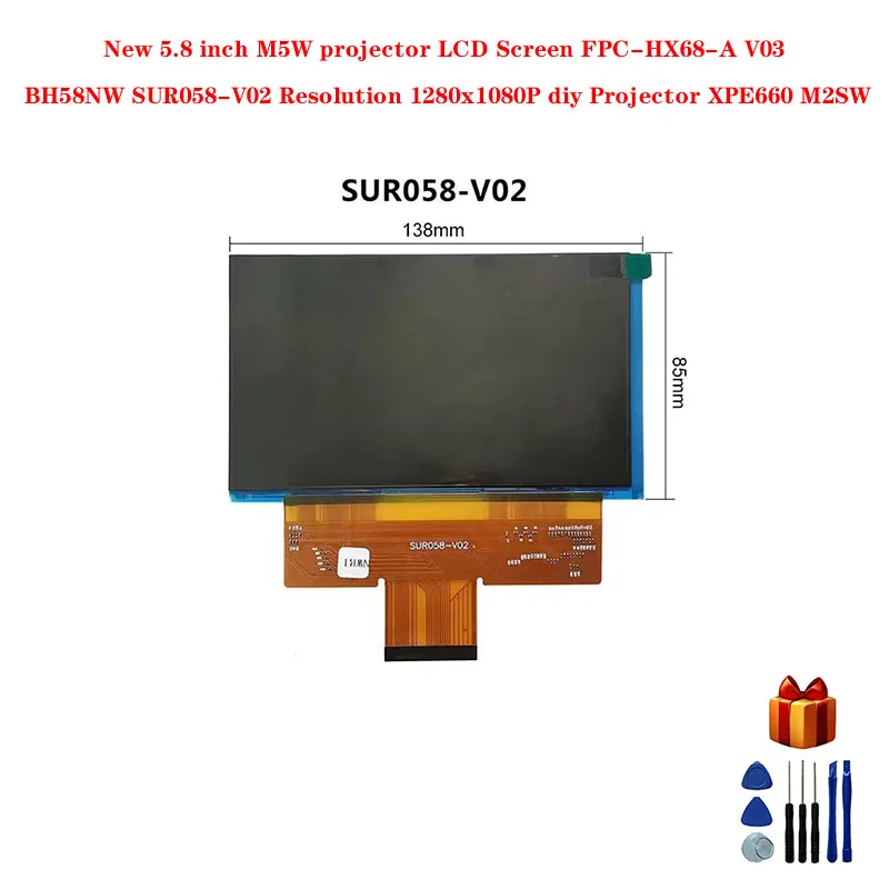 New 5.8 inch M5W projector LCD Screen FPC-HX68-A V03 BH58NW SUR058-V02 Resolution 1280x1080P diy Projector XPE660 M2SW