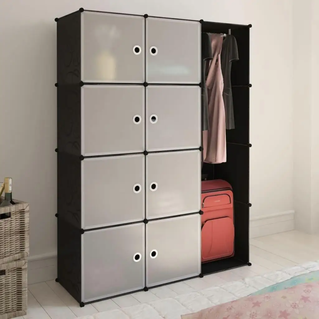 Modular 9-Compartment Cabinet, Black & for White - 37x115x150 cm Storage Organizer