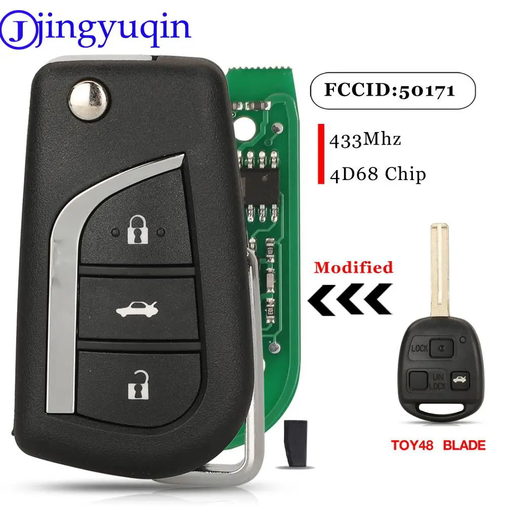 Jingyuqin 3 pulsanti modificato Flip Remote Car Key Fob ASK 433Mhz 4 d68 Chip per Lexus ES300 GS300 GS400 IS300 LS400 con Toy48