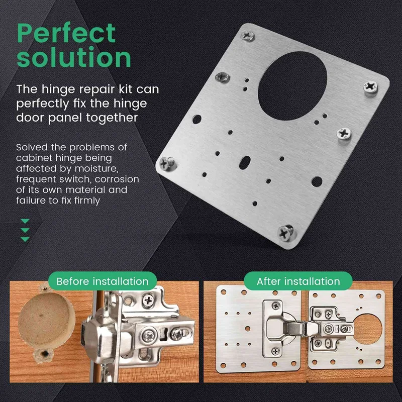 10Pcs Cabinet Hinge Repair Plate Kit Kitchen Cupboard Door Hinge Mounting Plate With Holes Flat Fixing Brace Brackets