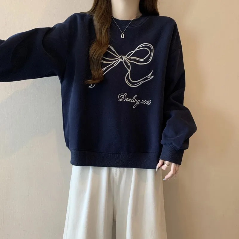 سترة نسائية كاجوال من SpringFall متعددة الاستخدامات ومطرزة بفيونكة طويلة بغطاء للرأس من القماش الناعم المريح