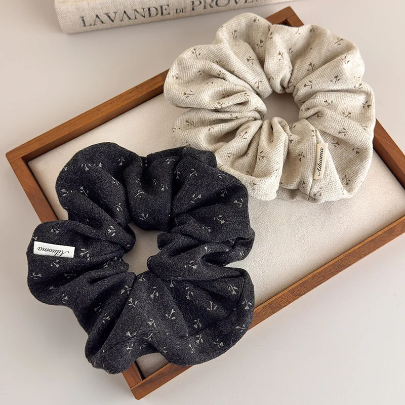 Blumenstrick-Haargummi im koreanischen Stil, luxuriöses bedrucktes Haarband, Retro-Chic-Haarschmuck mit Pferdeschwanzhalter