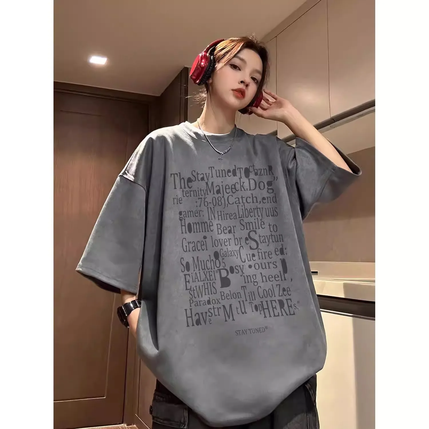 

Summer Men's Loose Suede T-Shirt Short Sleeve Retro Style Comfortable Soft Fabric plus Size 300 Pounds Trendy Casual Top