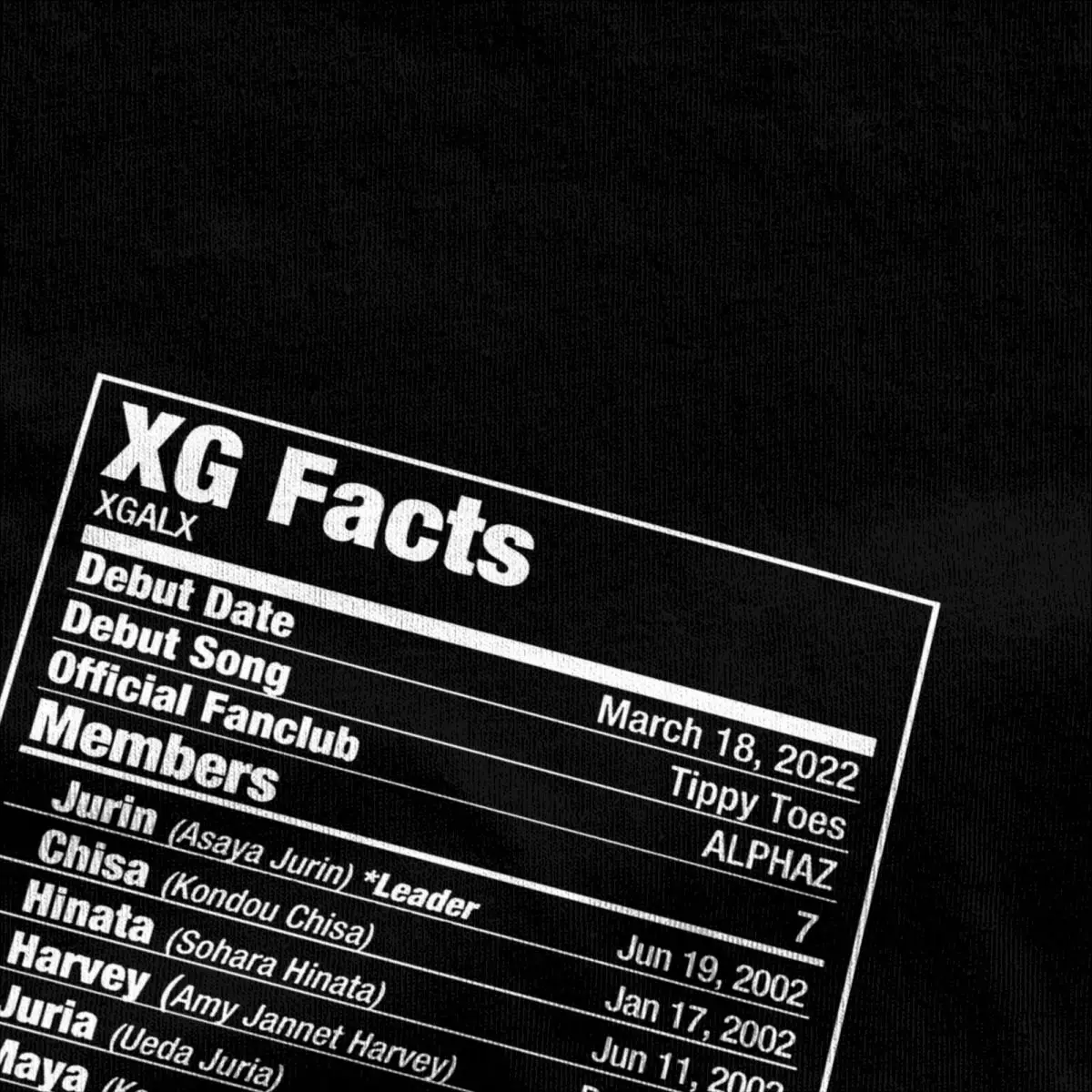 Man T Shirt XG Nutritional Facts Girls Band Xg Woke Up 2024 New Album T Shirts Summer Tee Shirt Cotton Clothes Plus Size 5XL