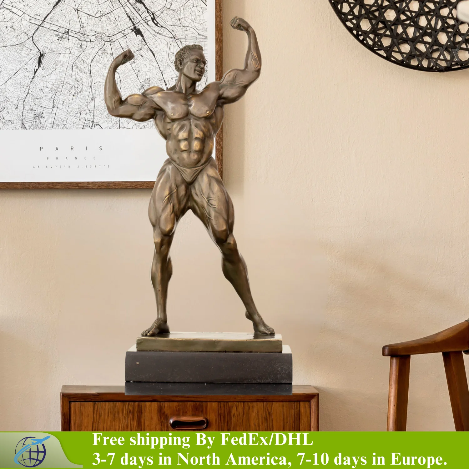 

Bronze Muscle Man Statue Fitness Muscle Man Bronze Sculpture Famous Crafts Bodybuilding Sports Gym Ornaments Room Decor Gifts