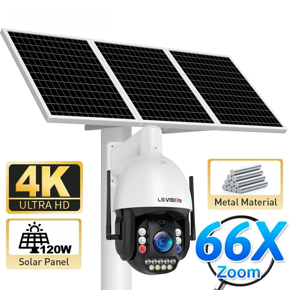 

2026LS VISION 4G 8MP 66X Zoom Intelligence Alarm Outdoor And Heat Resistant Solar Power Security Camera System