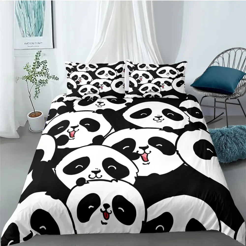 

Cartoon Cute Panda Polyester Bedding Sets Child Kids Covers Boys Bed Linen Set For Teens King Size Bedding Set