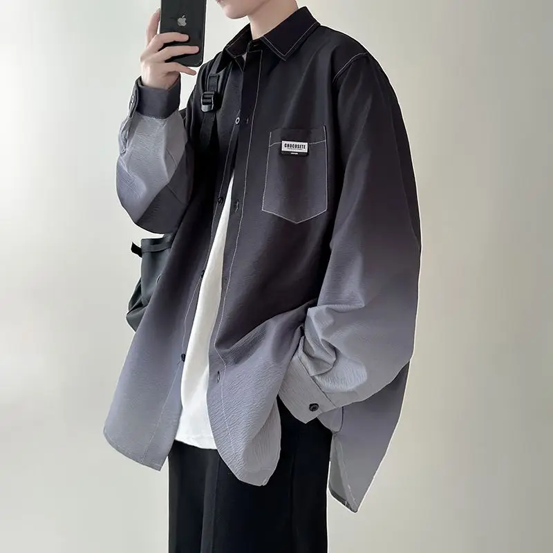 

aduated Long Sve Men's irt Casual Loose Sle Spring Summer Trendy Brand Youthful Design Couple Outerwear Clothing