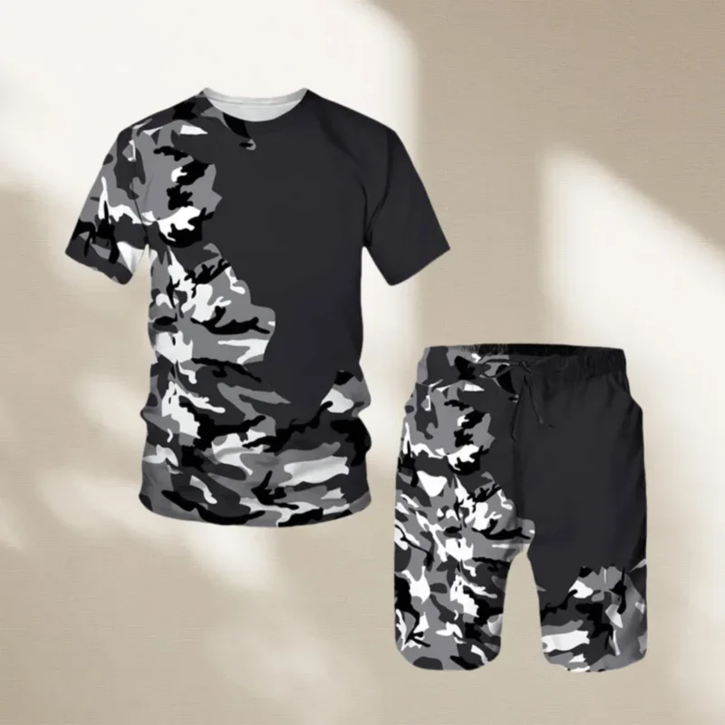 Men's Sets Shorts Outfits Male Clothing Street T Shirt Two Piece 3D Camouflage Print Casual Sports Suits O-Neck Tracksuit