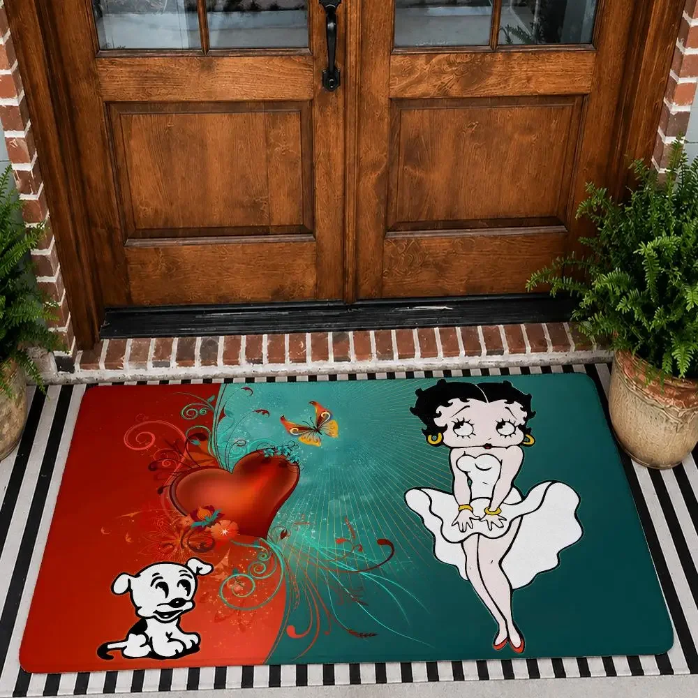 B-Betty B-Boop Floor Mat Flannel Rug Non Slip Absorbent Soft Washable For Entryway Hallway Bathroom Kitchen Decor