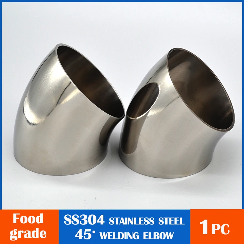 

SS304 Stainless Steel Sanitary Weld 45 Degree Elbow Pipe Fitting Homebrew 19mm/25mm/32mm/38mm/45mm/51mm/63mm/76mm/102mm OD