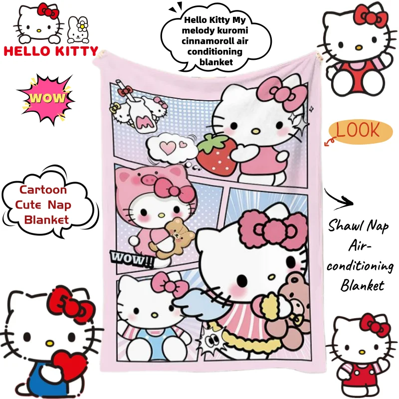 Sanrio Hello Kitty My melody kuromi cinnamoroll Creative Animation Peripheral Air-conditioning Blanket Cartoon Cute Nap Blanket