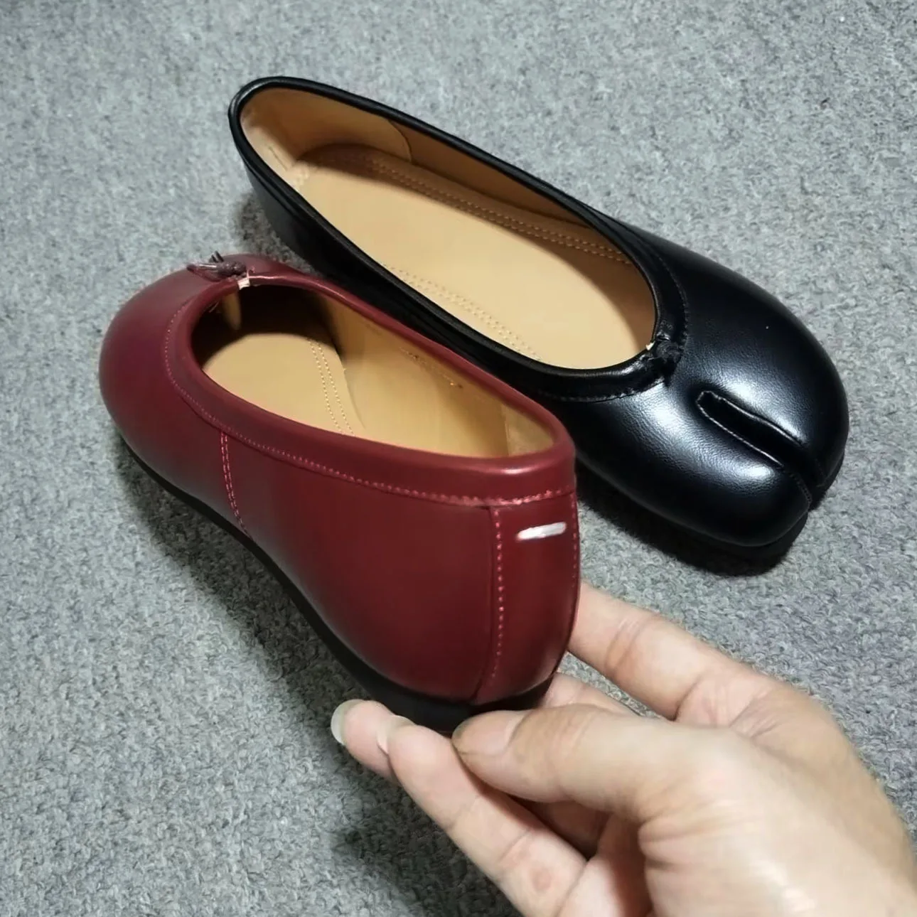 Echte Leder Tabi-Toe Ballerinas für Damen mit chinesischem Knoten, weiche Slip-On-Flachschuhe zum Gehen – Detail 37