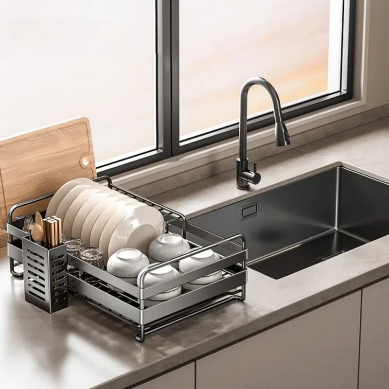 304 Stainless Steel Kitchen Dish Drying Rack Multifunctional Storage Holder Countertop Drain Shelf Tableware Drying Rack a