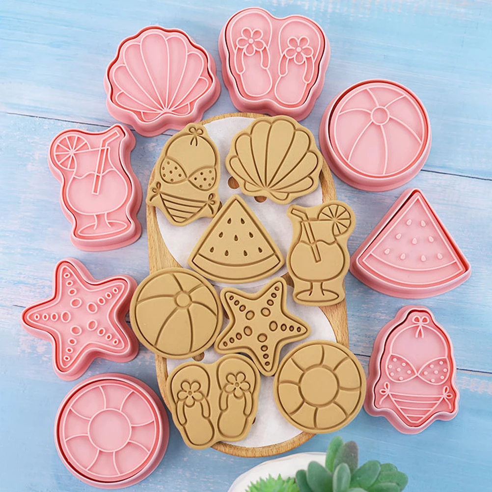

8 Pcs Beach Cookie Molds Silicone Baking Cutters Cartoon Crayons Stamps Dessert Making Child Fun Easy Clean