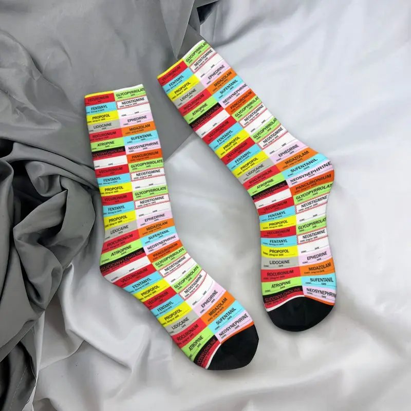 Novelty Mens Medical Nurse Anesthesia Medication Labels Dress Socks Unisex Warm Comfortable 3D Printing Crew Socks