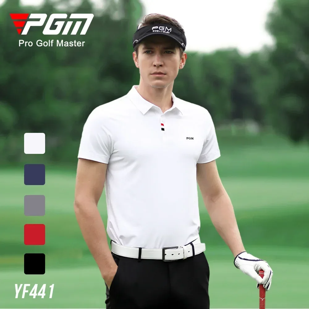 PGM Męskie koszulki polo z krótkim rękawem Letnia oddychająca koszulka golfowa Męskie koszulki suchej Elastyczna odzież golfowa Muscle Sports Wear