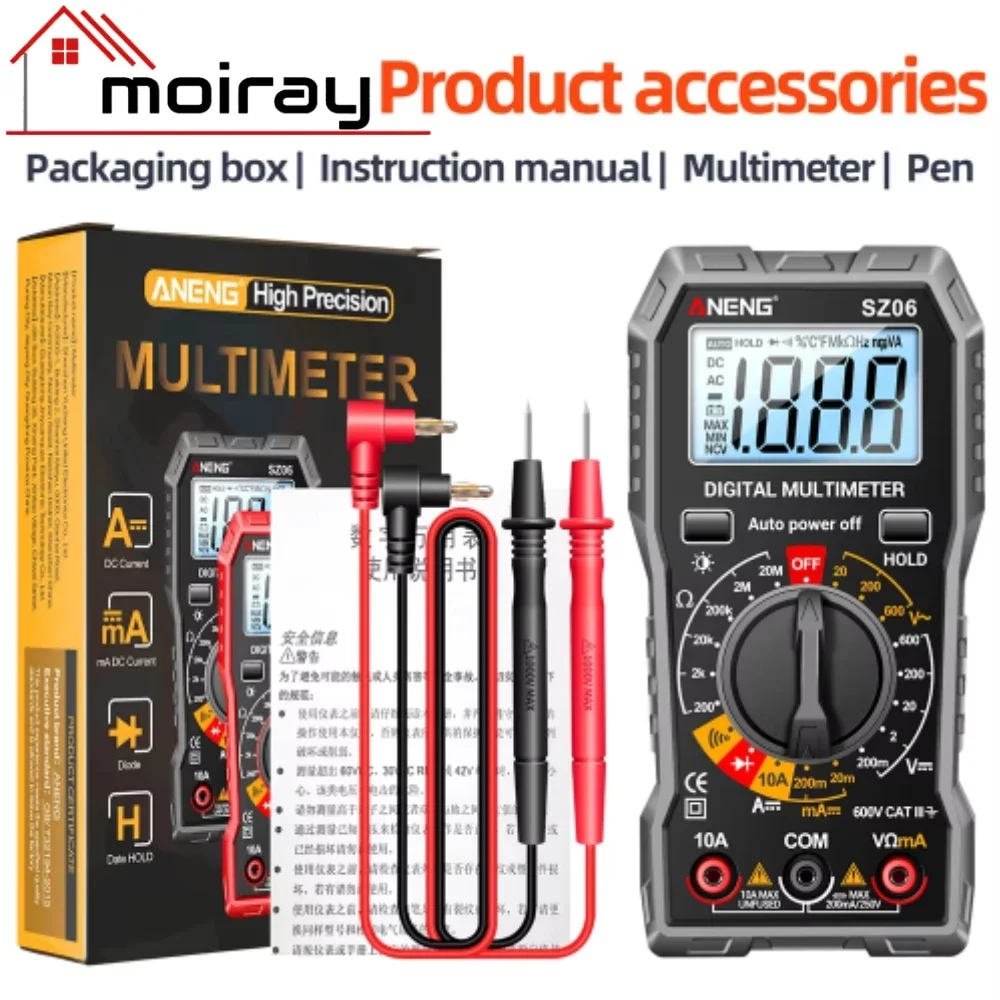 Aneng-multímetro Digital Inteligente 2000 Contagem Medidor de Tensão ac dc Corrente Ohm Tester Ferramentas Elétricas Medição Device Sz06