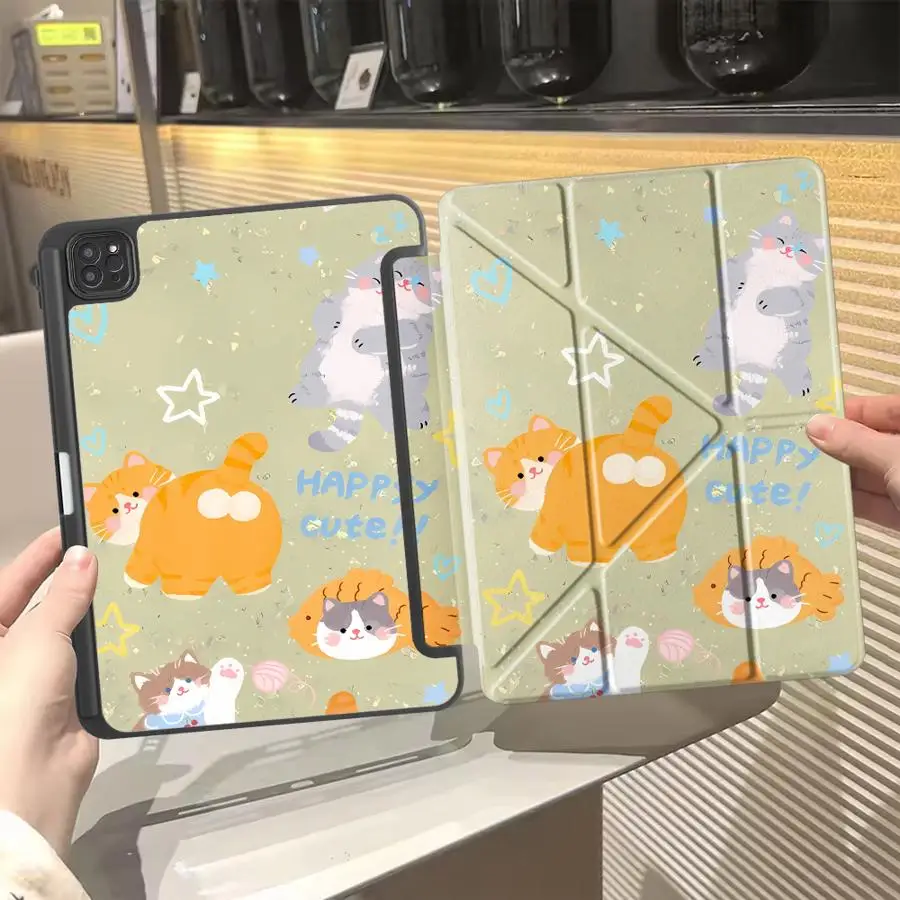 

Чехол-подставка с милым котиком для планшетов iPad Mini 6 7 Air 4 5 M3 M2 1 2 M4 11 дюймов Pro 2025 Pro 11th 10th 9th 8th 7th 12.9 дюймов