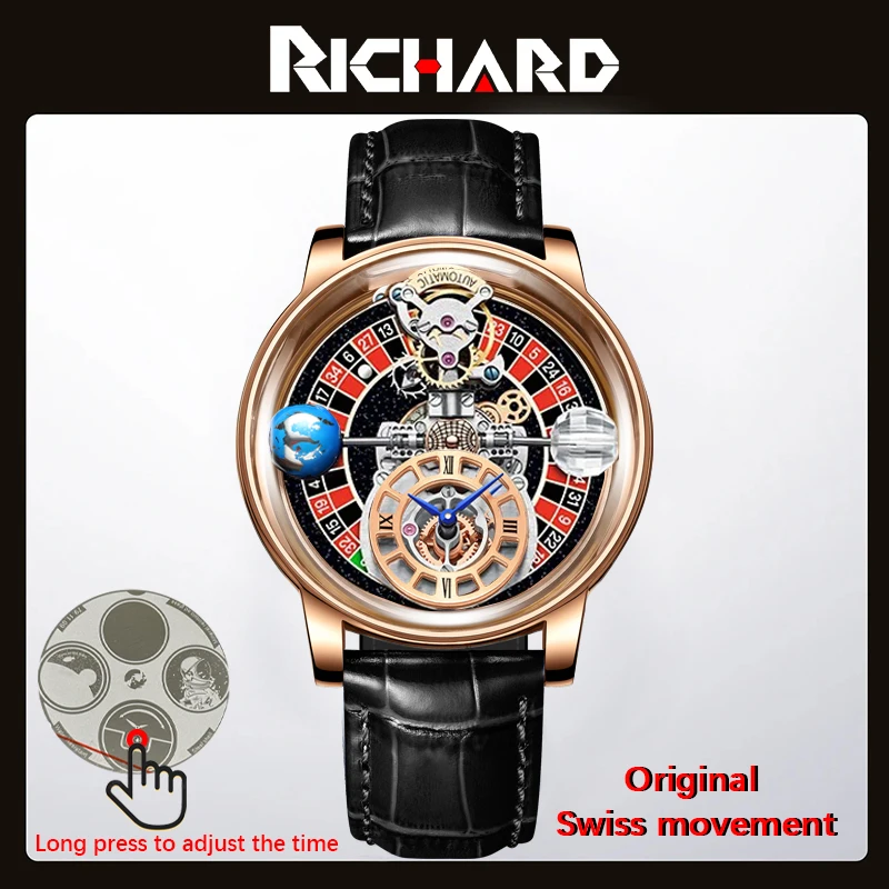 Richard Man Wristwatch Transparent Hollow Design Celestial Roulette Quartz Watches Water Resistant Leather Jacob CoMen's Watch