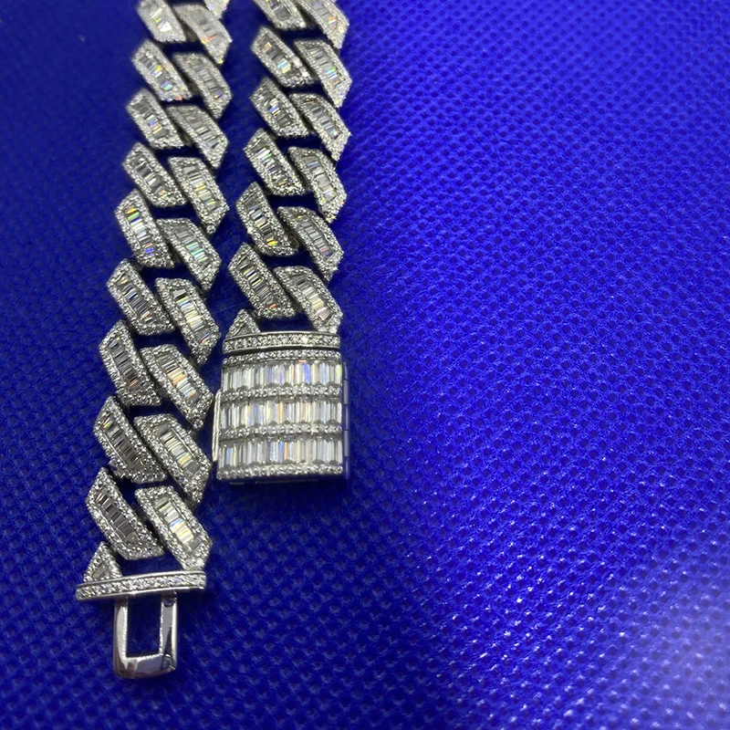 Custom Men Jewelry D Color VVS Moissanite Silver 925 Necklace Cuban Link Chain Hip Hop iced out Cuban Chain