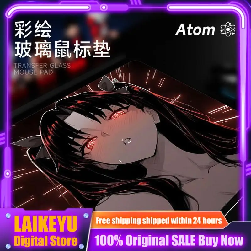 Anime Themed Glass Mouse Pad Anime Girl Heart Eyes Mousepad Fast Glide Hard Desk Mat Fps Game Pc Computer Mouse Mat Non Slip