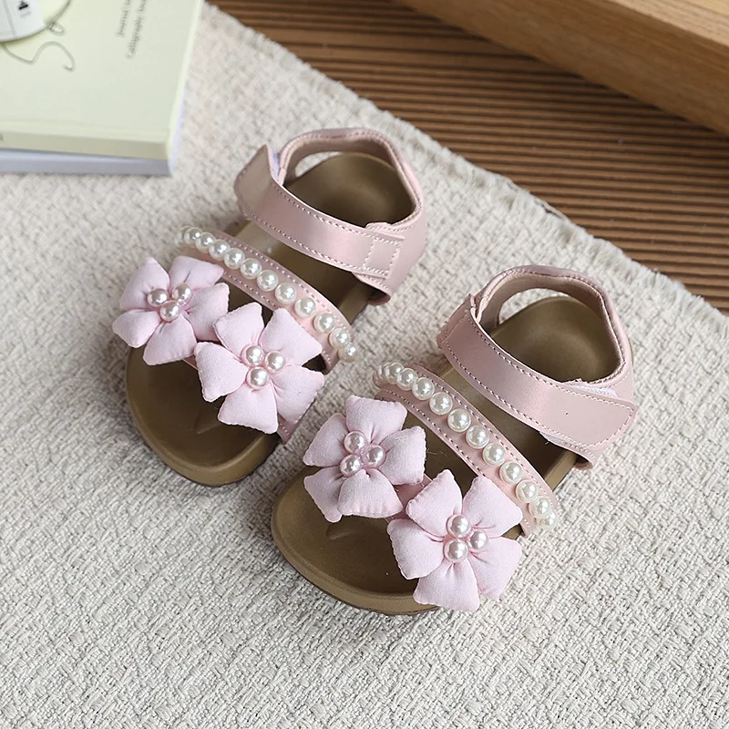 Mumoresip Girl Summer Sandal Princess Sweet Flower Children Causal Shoes Kids Wedding Party Toddler Non-slip Sandals for Walking