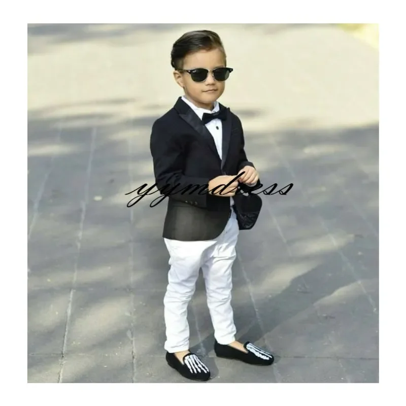 2-piece Black Boy Suits Kids Formal Wear Slim Peaked Lapel One Button Fit Boy Tuxedo Suit Set (Jacket+Pants)