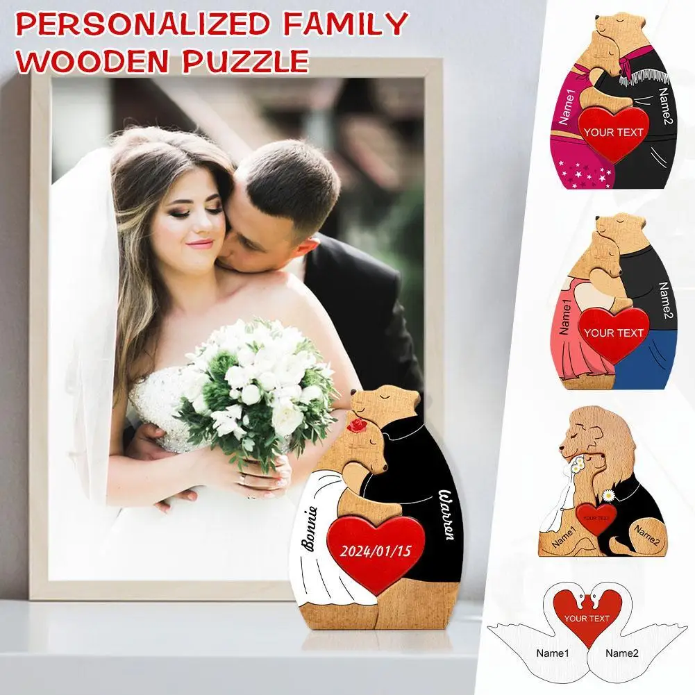 Personalized Bear Lovers New Family Wooden Art Puzzle 2024 Customized Printing Patterns Wooden Desktop Decorations Wedding Gift