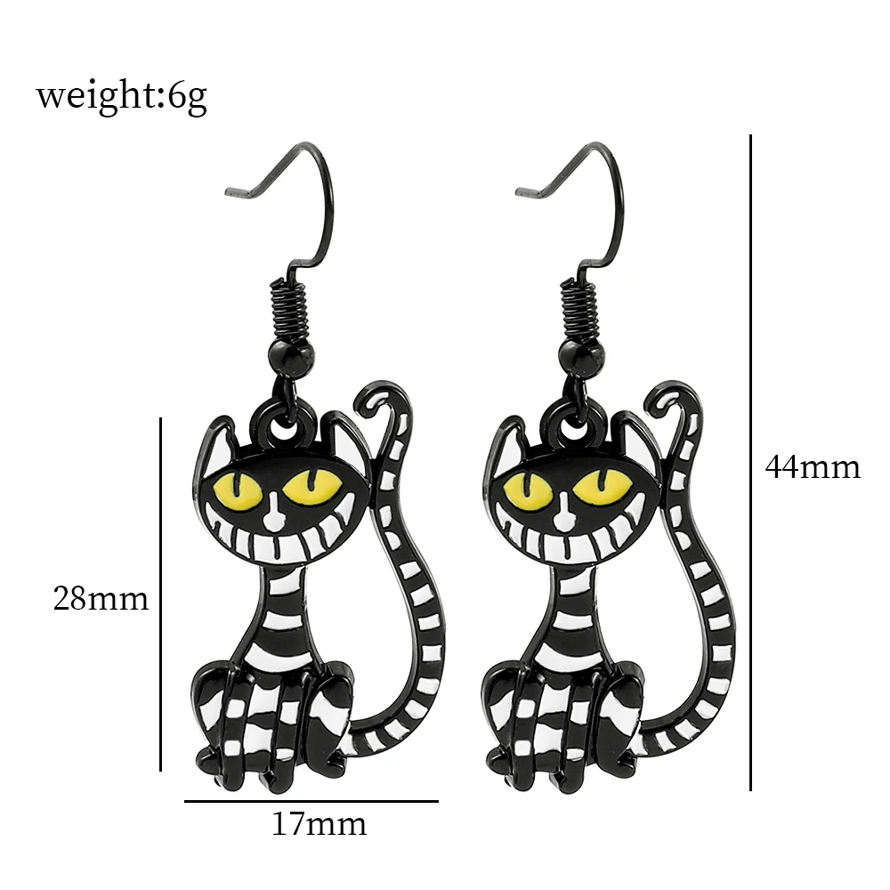 Cute Cheshire Cat Earrings for Girls, Alice in Wonderland Accessories, Cartoon Jewelry, Enamel Drop Earring, Christmas Gifts