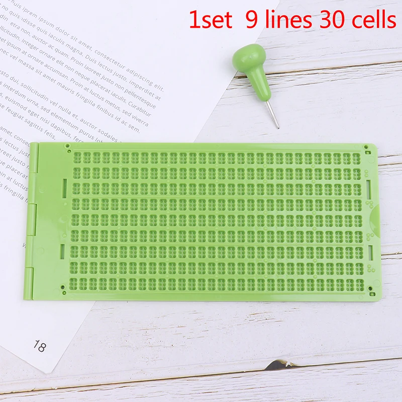 1Set 9 Lijnen 30 Cellen Praktische School Plastic Braille Draagbare Schrijflei Met Stylus