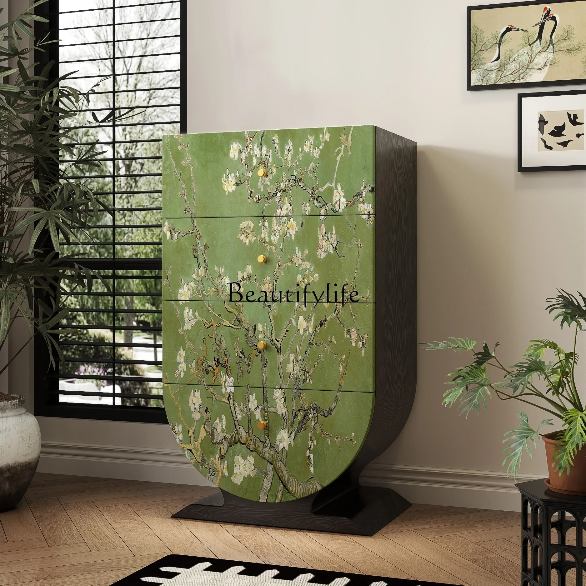 خزانة تخزين جانبية لتناول الطعام من الخشب الصلب بأربعة صناديق من Ljy #2