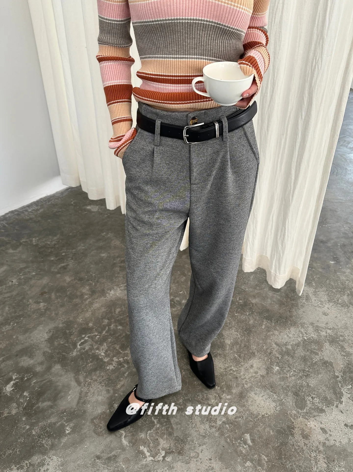 

ey Woolen Wide Leg Pants Women's Casual Sle Asymmetrical l Waist Zipper Straight Cut Loose Fit Autumn Winter New