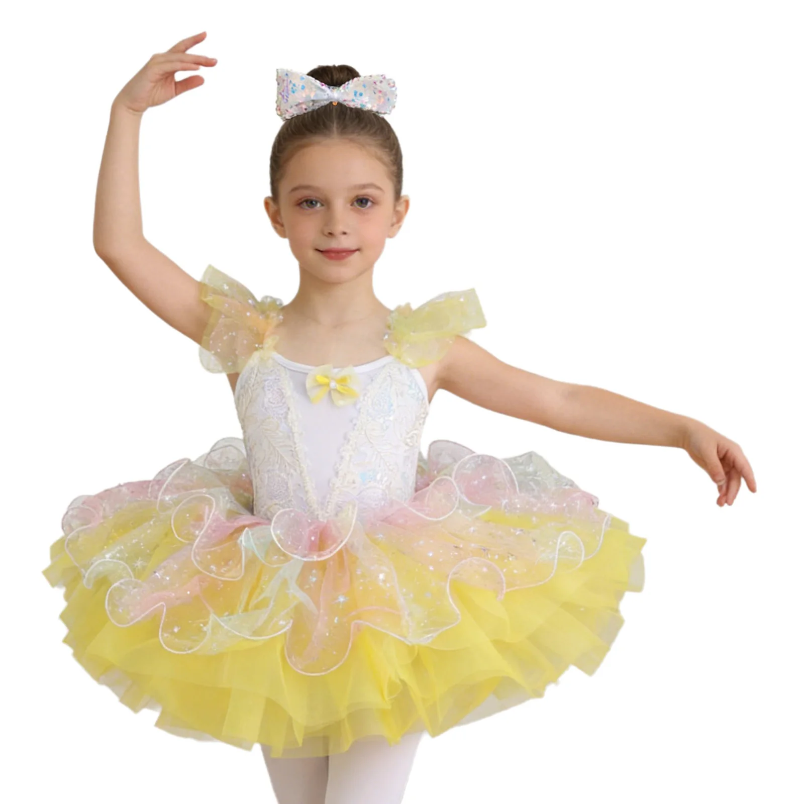 Kids Tutu Ruffle Sleeve Floral Ballet Tutu Dress Ballerina Costume Dance Performance Gymnastics Leotard Dress Princess Costume - view 5