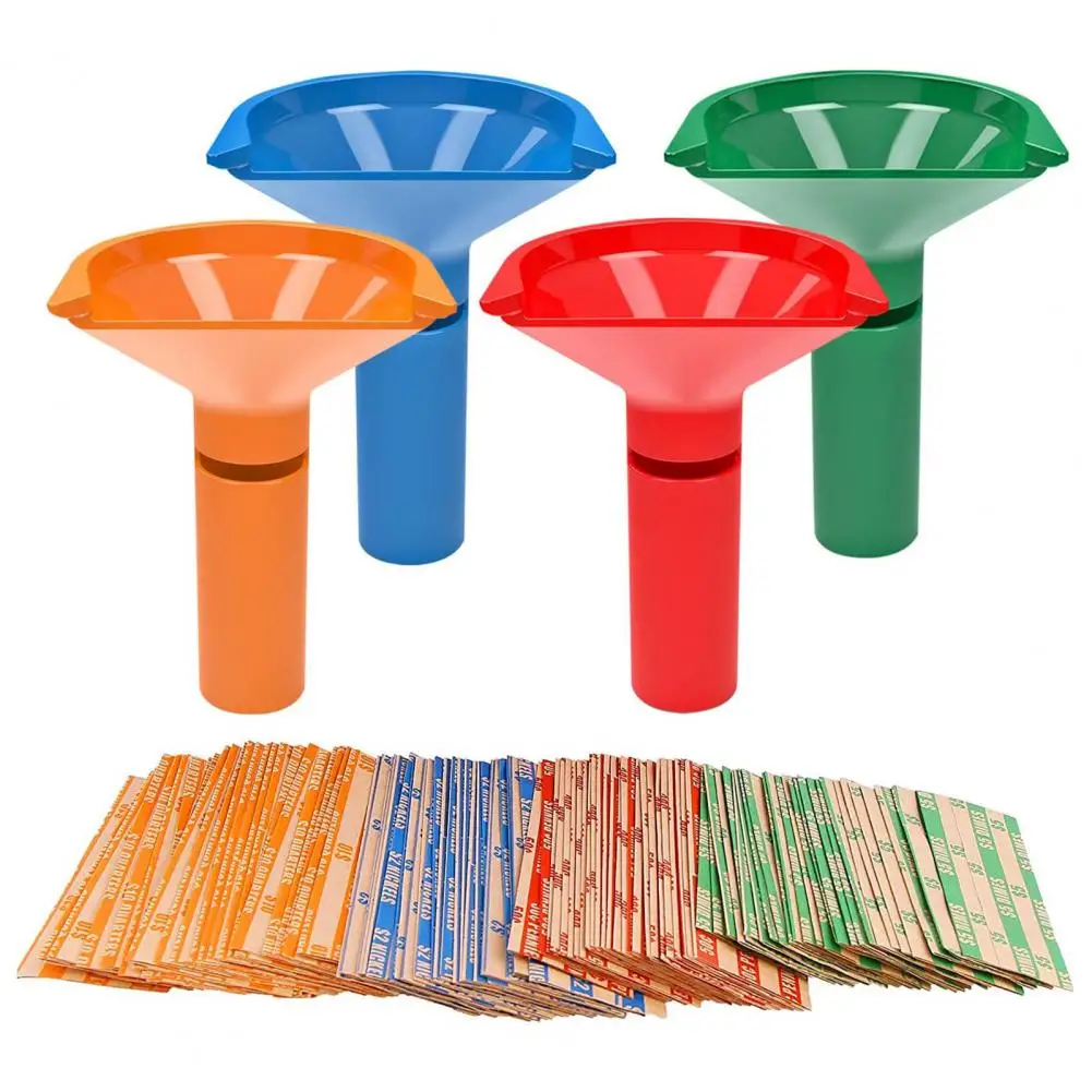 4Pcs Coin Sorter Tubes Set Color-Coded Funnel Shaped Counting Tubes Pennies Nickels Dimes Quarters Coin Wrapper Dispenser