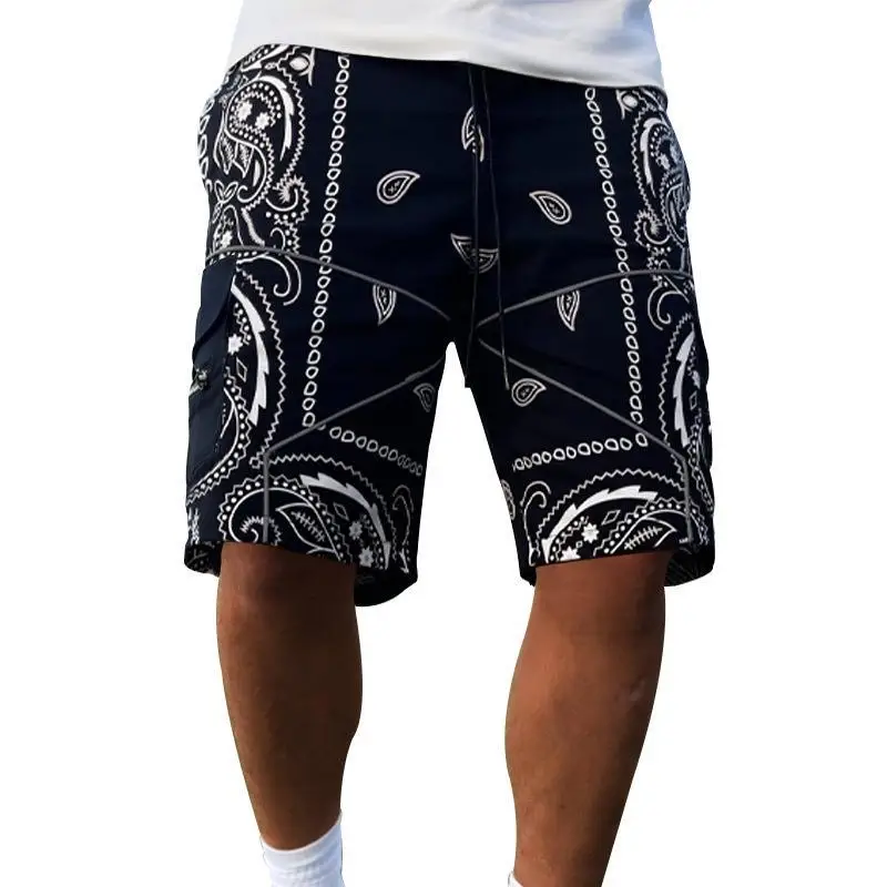 Men\'s cashew flower shorts baggy high street multi-pocket Casual beach pants men\'s straight leg cargo shorts Joggers Gym shorts