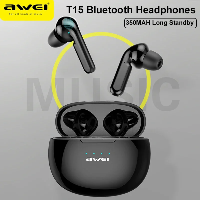 Awei  Bluetooth Headphones TWS Long Standby Earbuds 350mah Sport Headsets Deep Bass Earphones LED Power Display With Mic