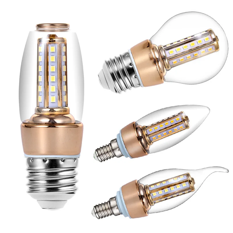 

2 PCS Led Candle Light Bulb E27 E14 8W LED Corn Bulb AC85-265V Lampada LED Lamp Chandelier LED Light Bombilla Golden Decor