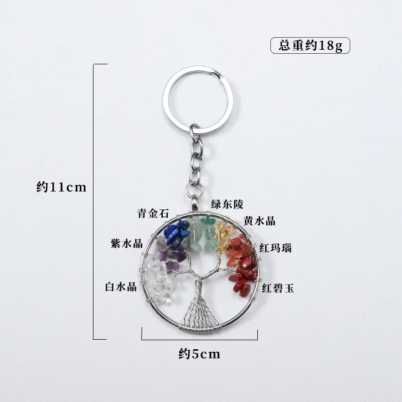 2026 Tree Of Life Keychain 7 Chakra Natural Crushed Crystal Stone Pendant Car Bag Hanging Decor Key Ring Ornament For Holiday