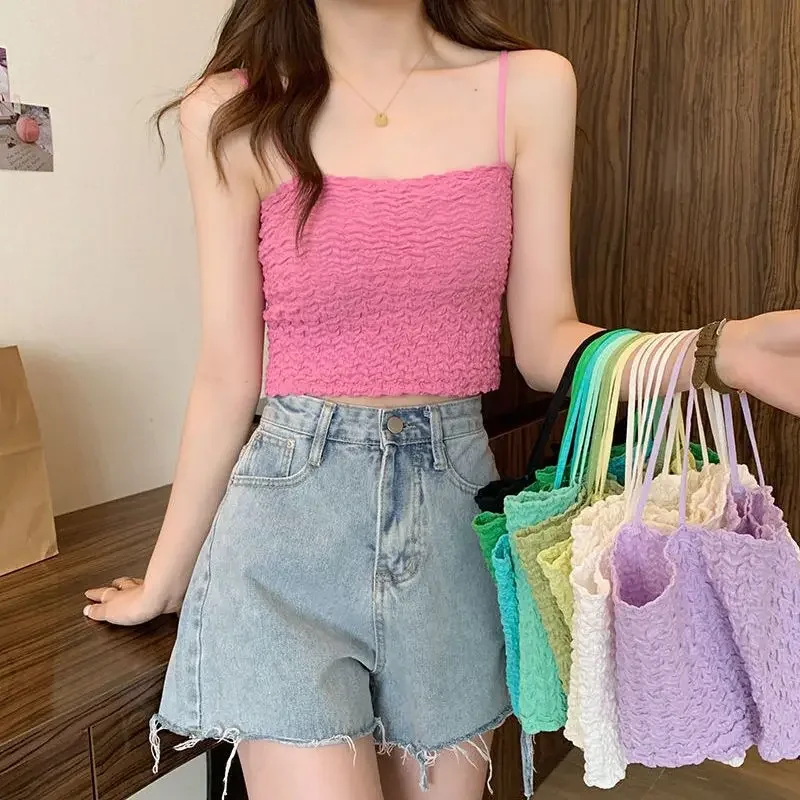 Women Summer Camisole with Chest Cushion Wrapped Vest Short Underwear Fashion Tank Tops Basic Tube Top Female Underwear