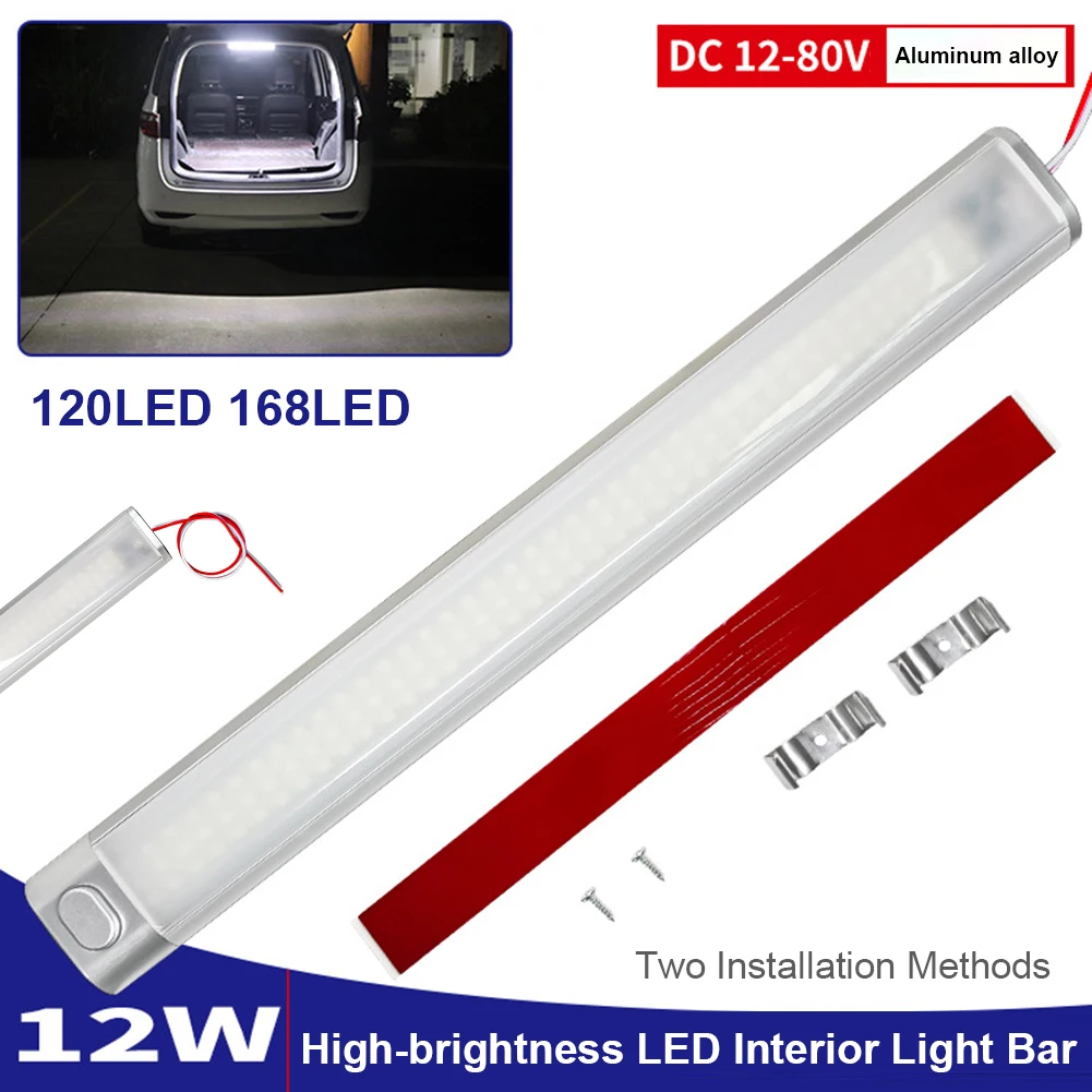 2Pcs 12W LED Light Bar 168LED 12V-80V Car Interior Light Dome Reading Light Strip for Car Truck Caravan Ship