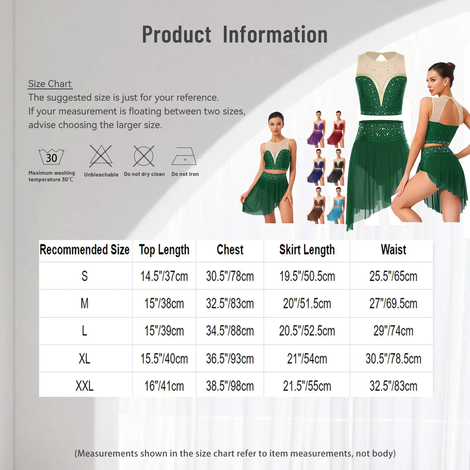 Damskie bezrękawniki do baletu lirycznego z dżetami i mini trykoty z spódniczką, nowoczesne stroje do cheerleadingu i tańca współczesnego.