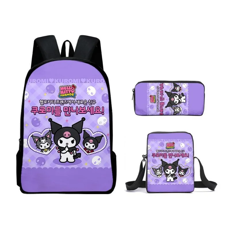 Sanrio Kuromi 3PCS 3D Printing Backpack Primary School Students Bag Children Lunch Bag Pencilcase Large-capacity Sports Backpack