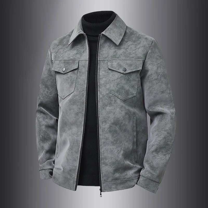 

Autumn Comfort Jackets Oversize Casual Clothes High Street Pockets Laper Zipper Suede Thick Coat Mens Windbreaker Loose